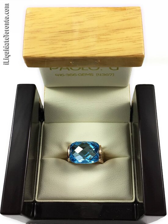 NWOT 18K Rose Gold Blue Topaz & Diamond Ring (Men or Women). - Picture 1 of 11